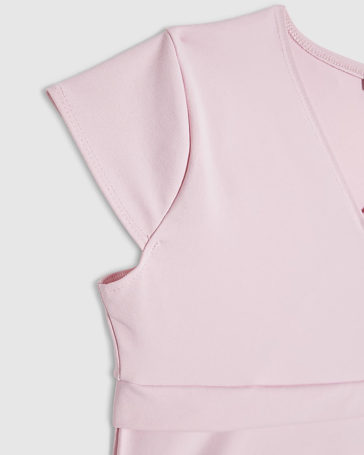 Girls Pink Cross Over Fitted Top