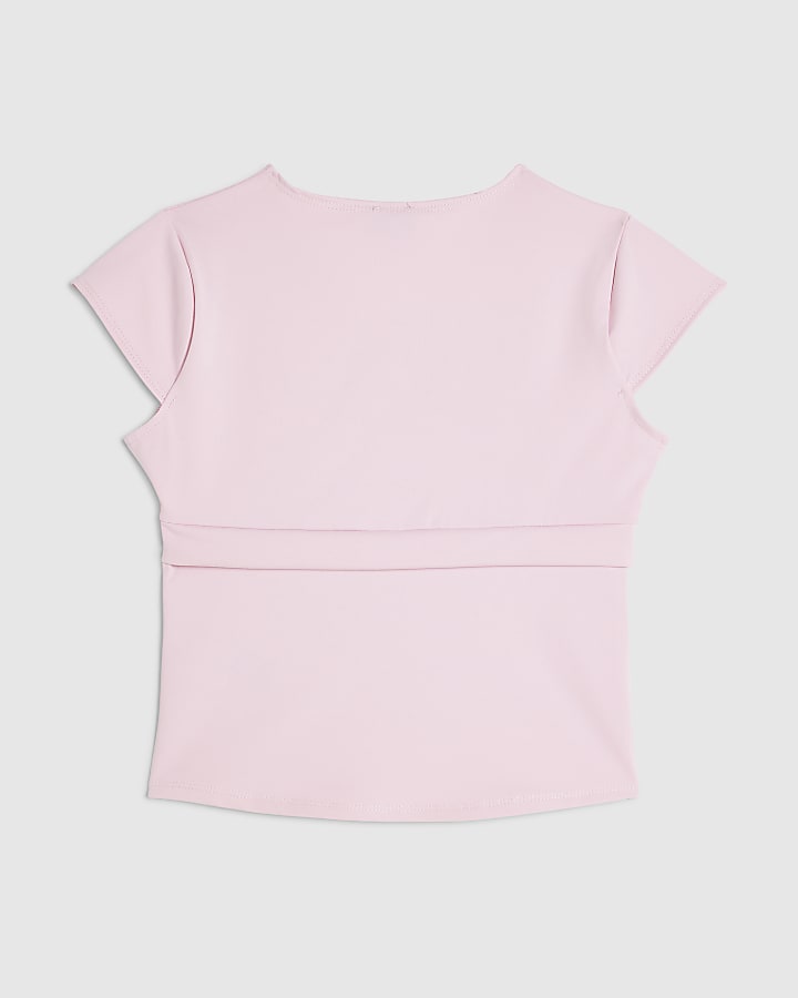 Girls Pink Cross Over Fitted Top
