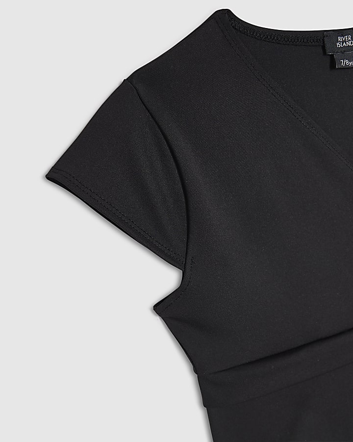 Girls Black Cross Over Fitted Top