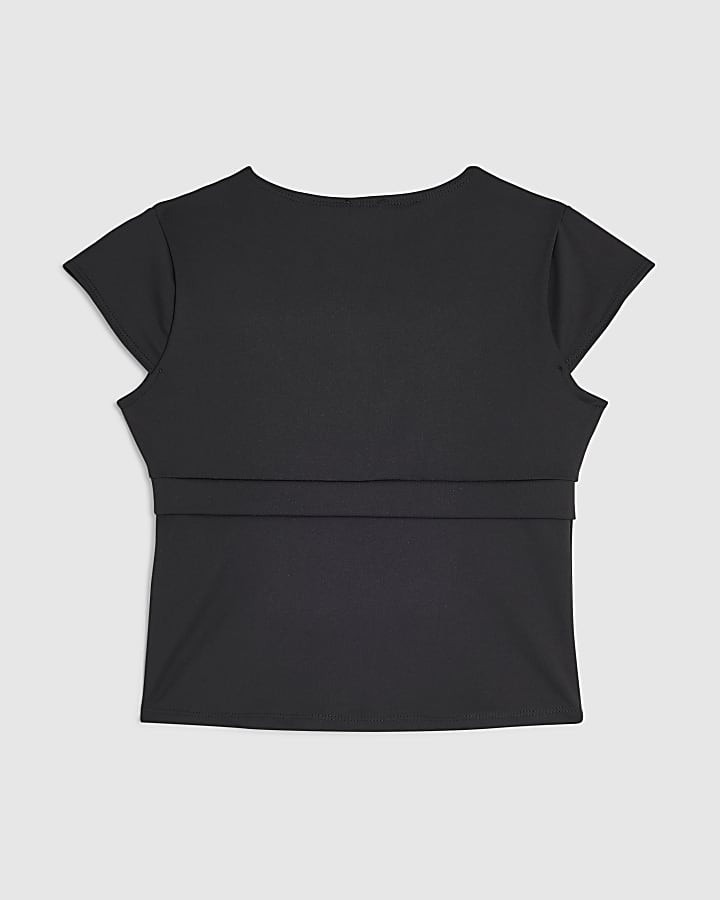 Girls Black Cross Over Fitted Top