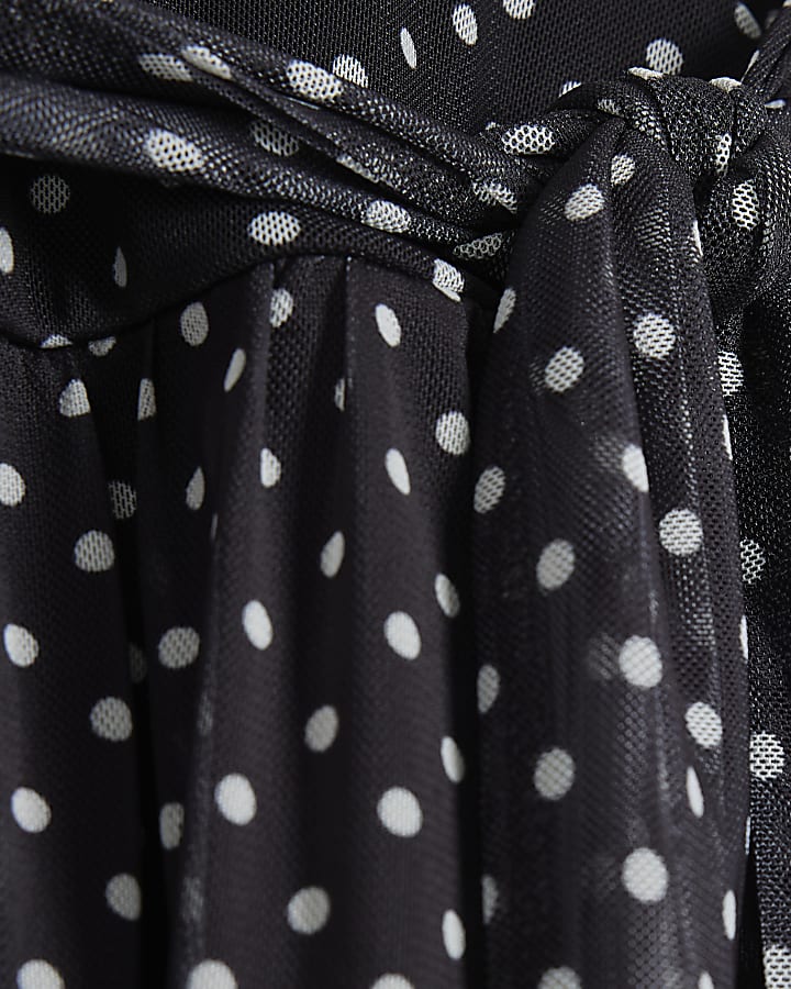 Girls Black Spot Tie Pleated Mini Skirt