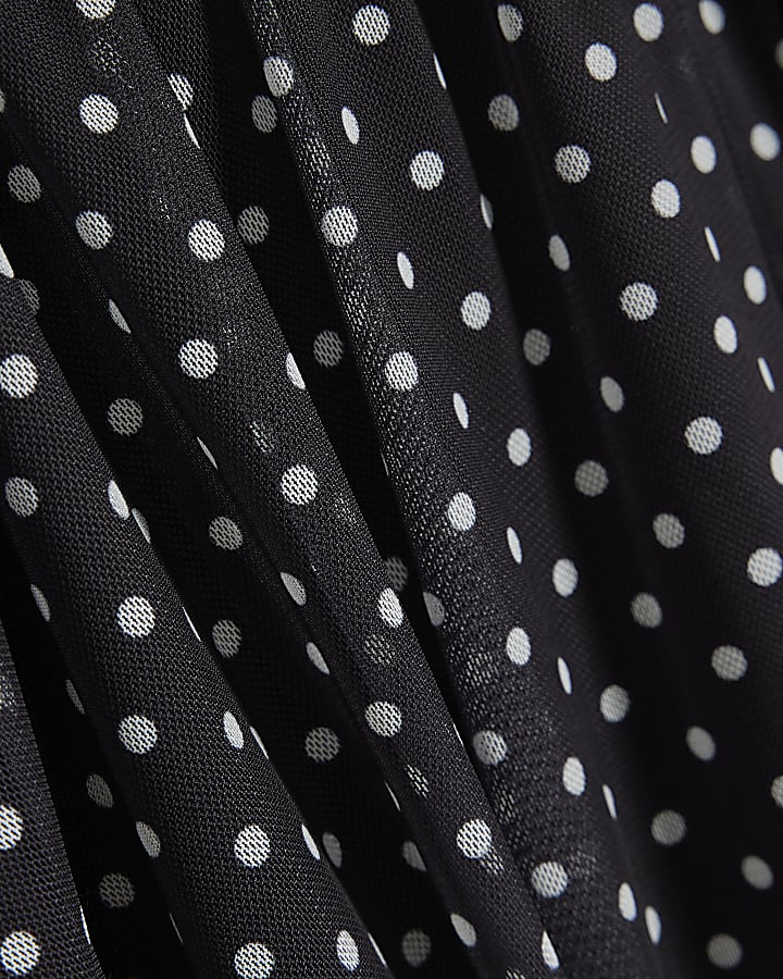 Girls Black Spot Tie Pleated Mini Skirt