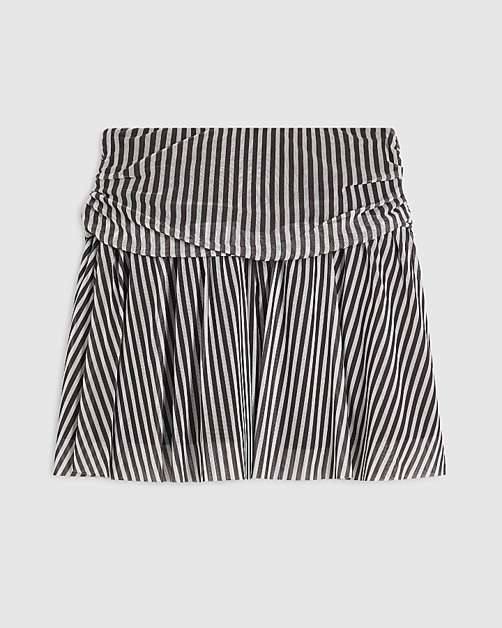 Girls Black Stripe Tie Pleated Mini Skirt