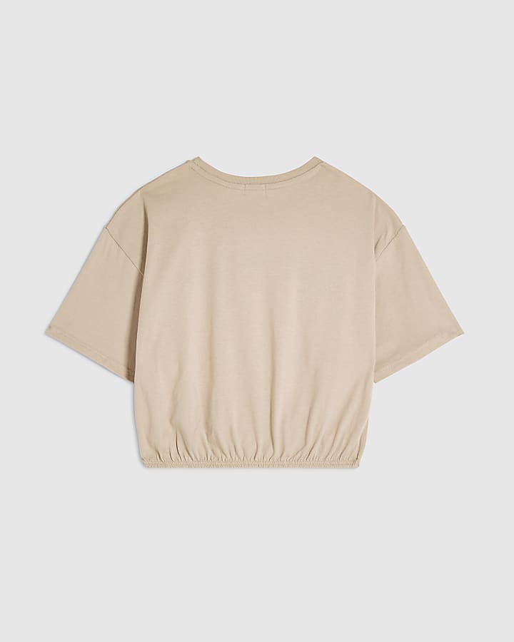 Girls Beige Squishy Dumpling Cinched T-Shirt