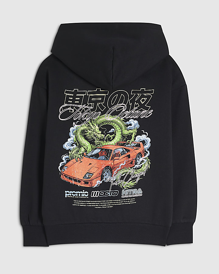 Boys Black Japanese Car Hoodie