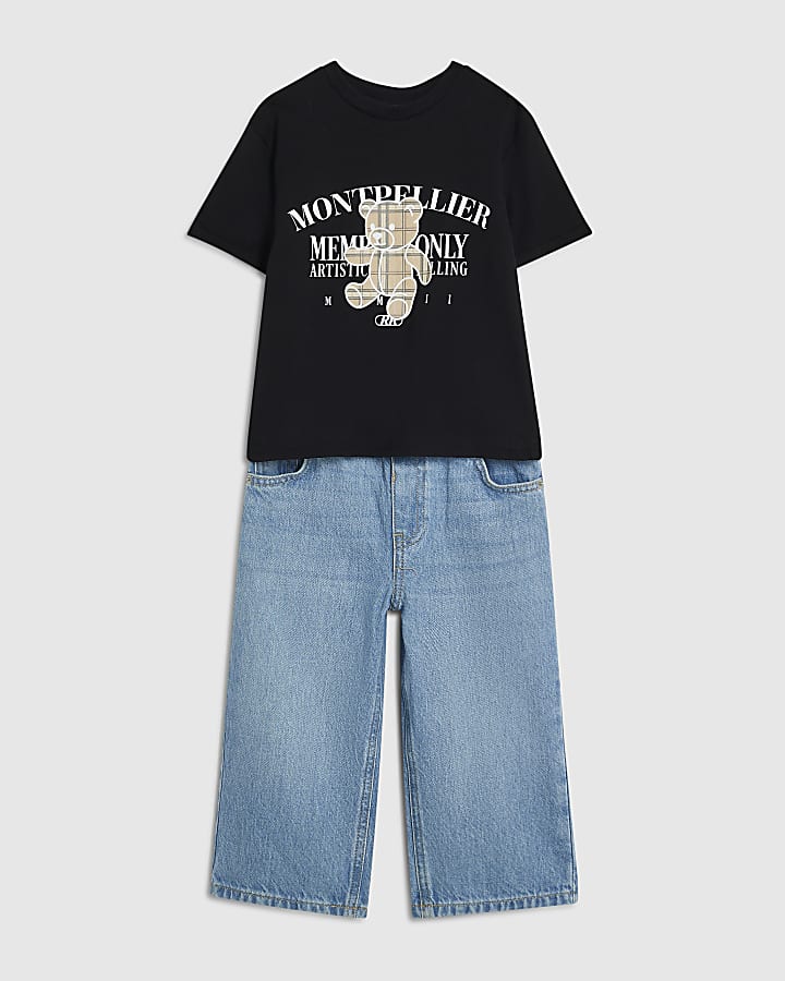 Mini Boys Black Montpellier Bear T-Shirt Set