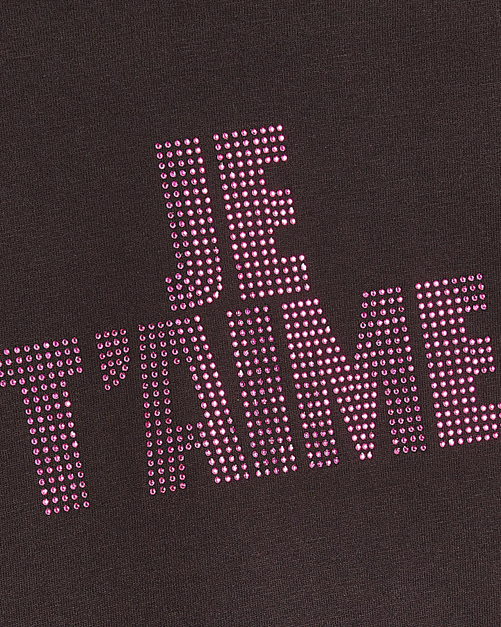 Girls Brown Je T'aime Stud T-Shirt