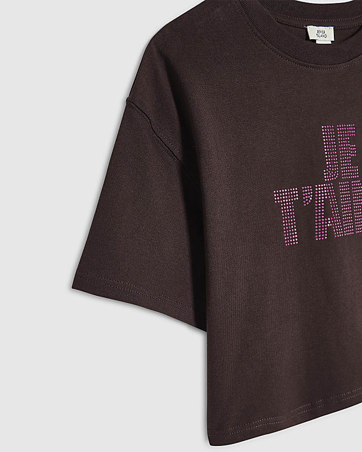 Girls Brown Je T'aime Stud T-Shirt
