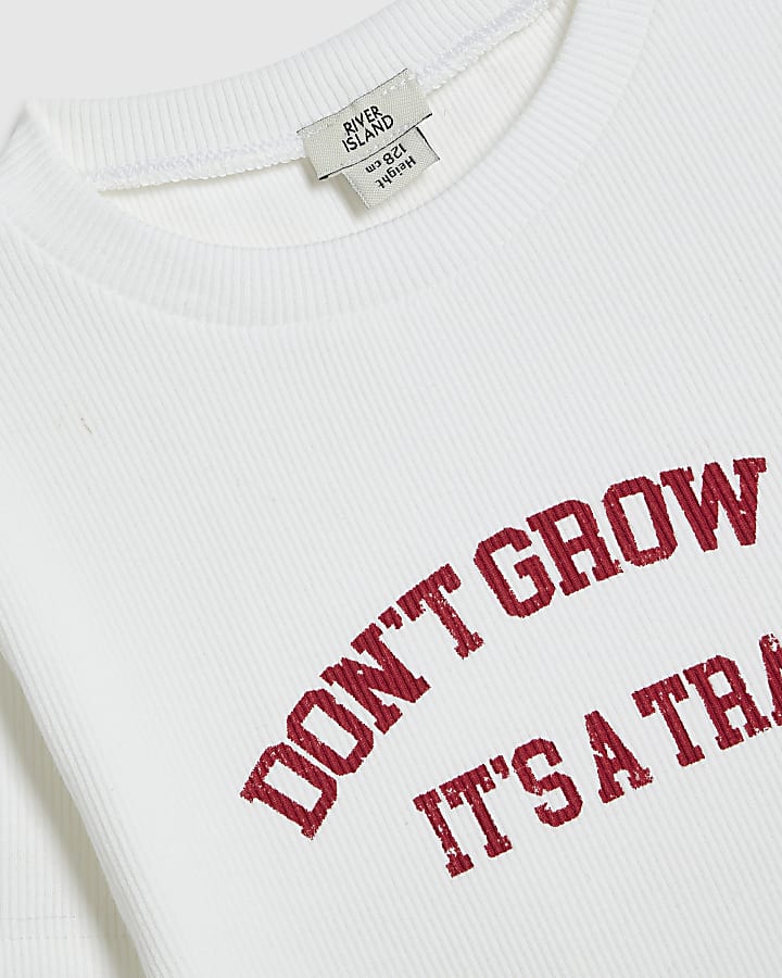 Girls White Don't Grow Up Slogan T-Shirt