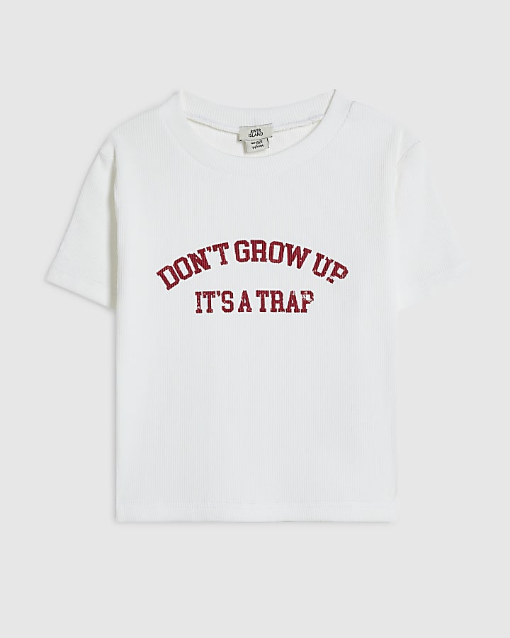 Girls White Don't Grow Up Slogan T-Shirt