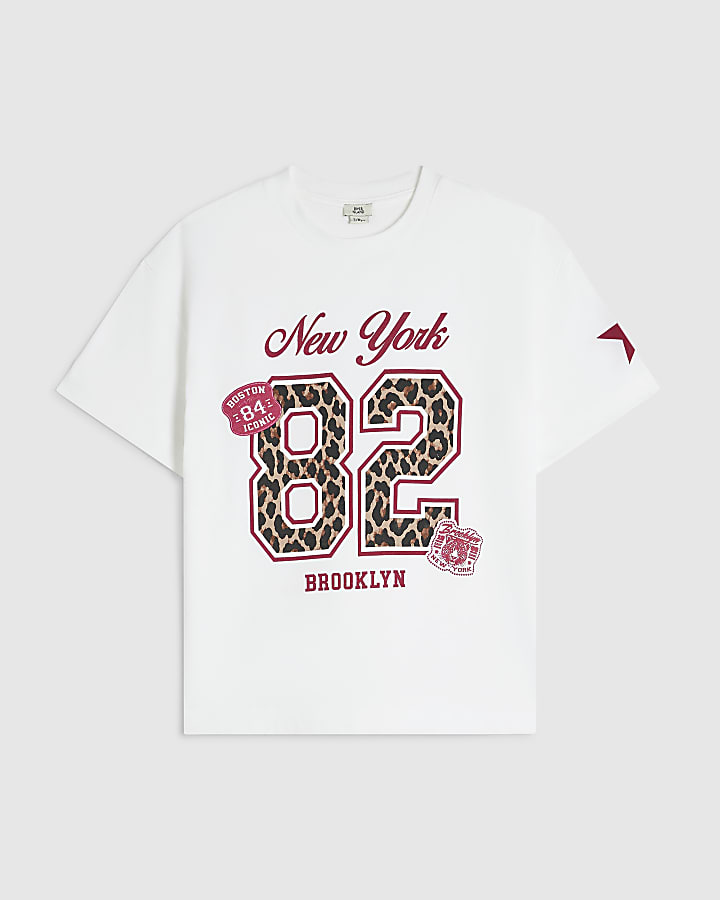 Girls Cream New York Print T-Shirt