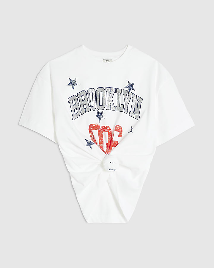 Girls White Brooklyn Knot Tee