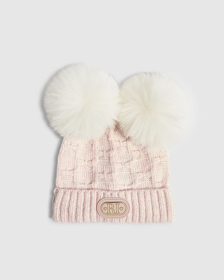 Baby Girls Pink Double Pom Pom Beanie