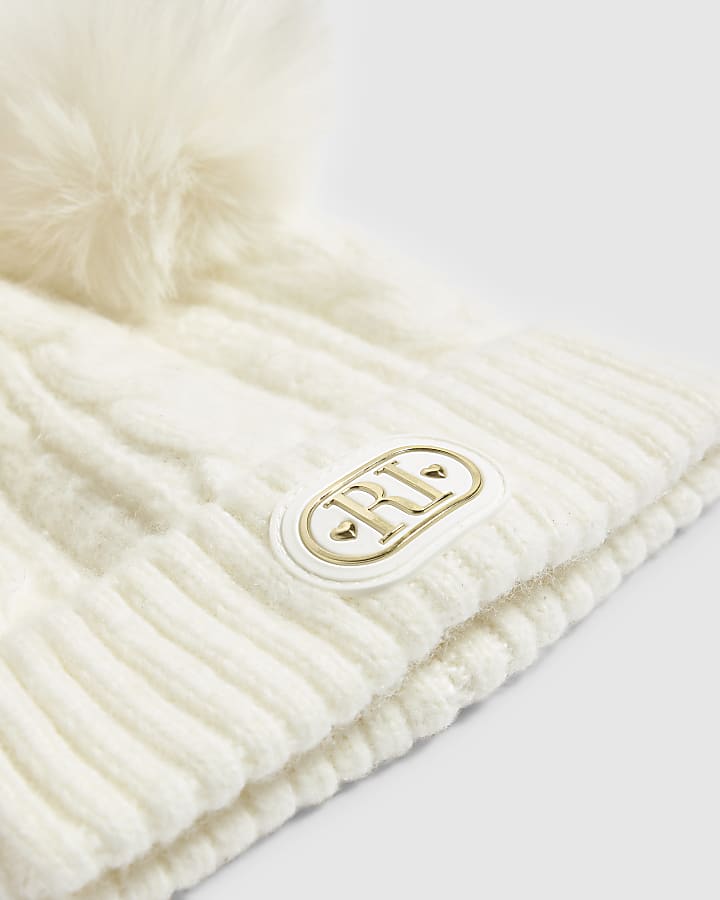 Baby Boys Cream Double Pom Pom Beanie
