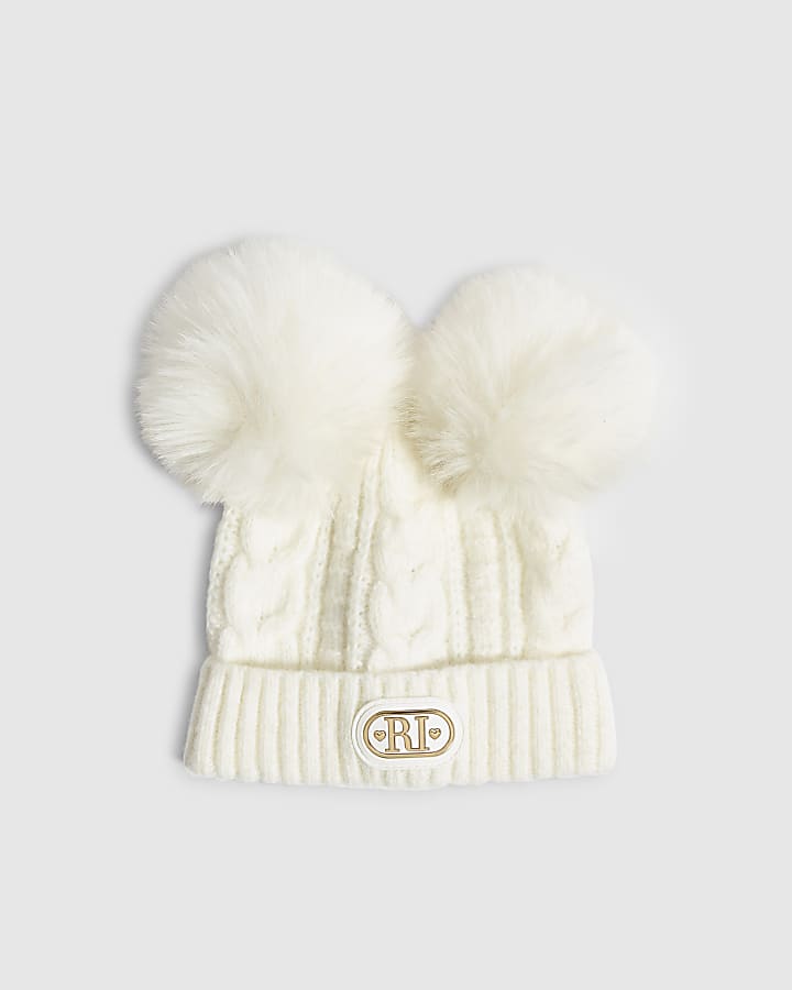 Baby Boys Cream Double Pom Pom Beanie