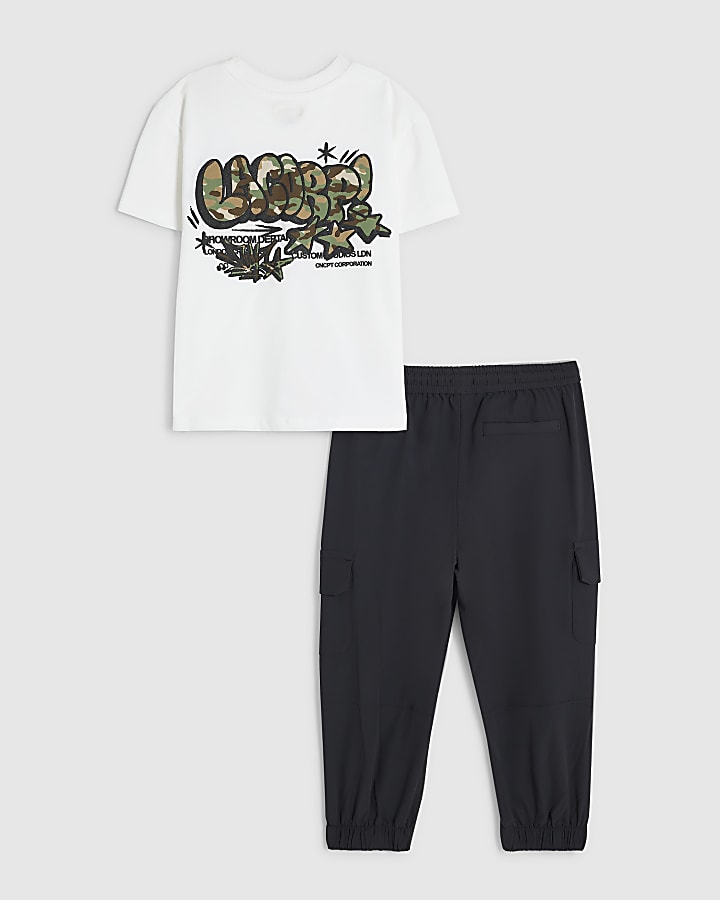 Mini Boys White Camo T-Shirt & Trouser Set