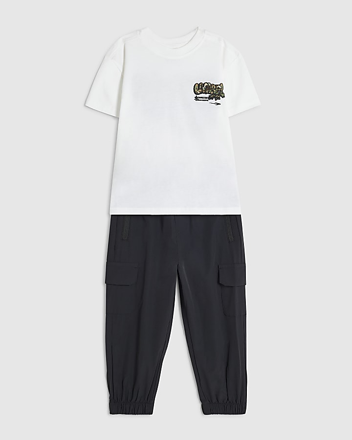 Mini Boys White Camo T-Shirt & Trouser Set