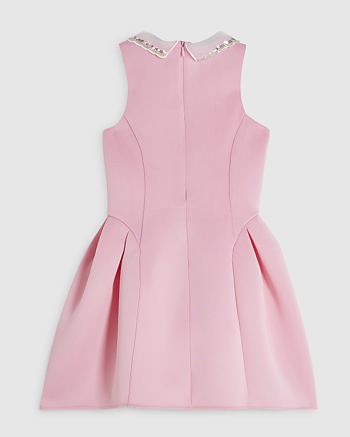 Girls Pink Premium Embellished Collar Dress