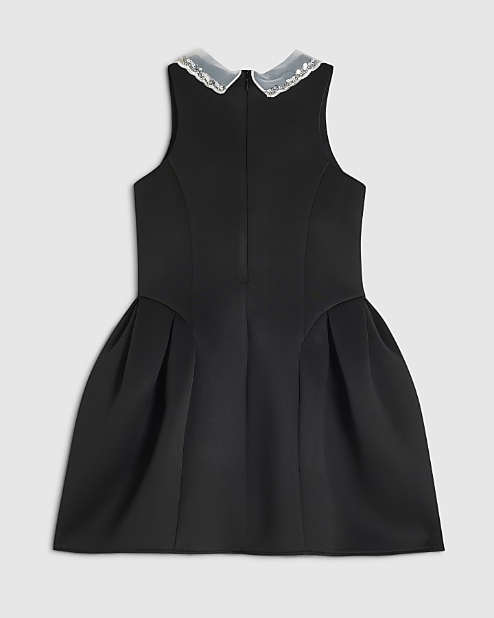 Girls Black Premium Embellished Collar Dress