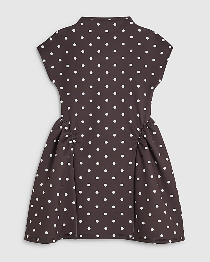 Girls Brown Polka Dot Prom Dress