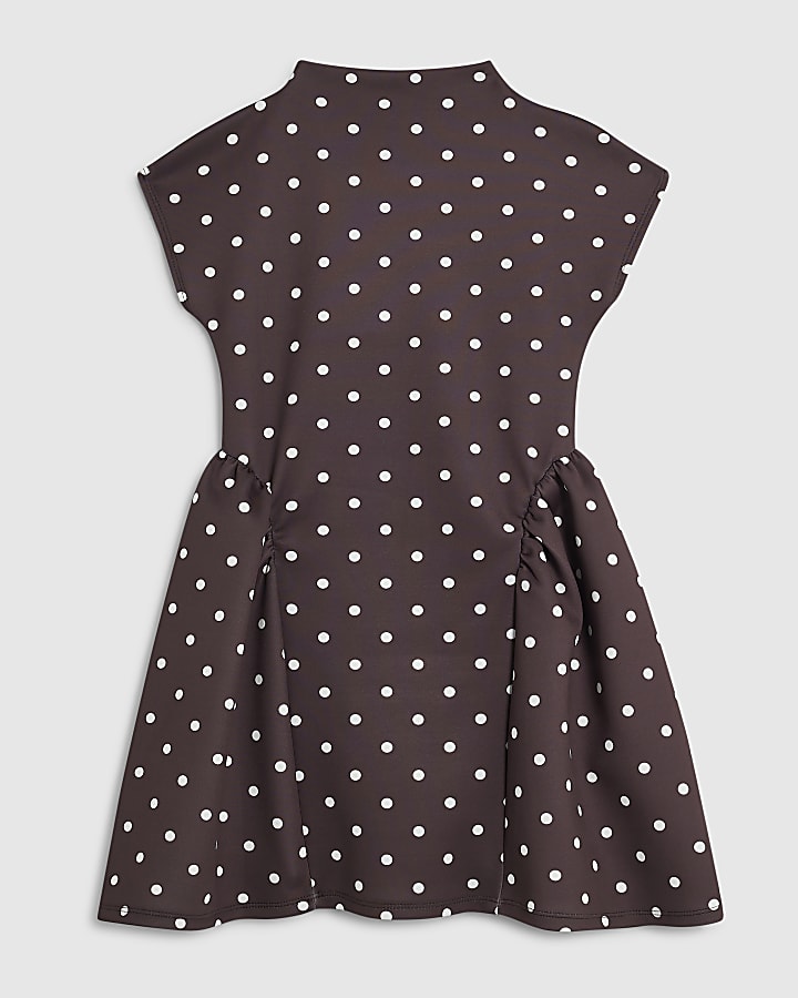 Girls Brown Polka Dot Prom Dress