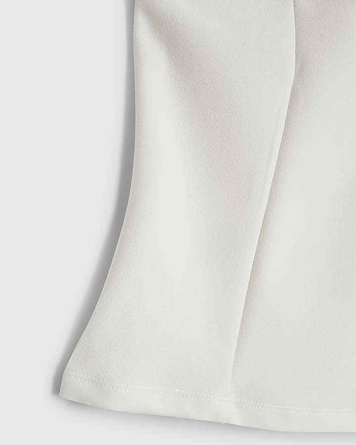 Girls White Ruffle One Shoulder Top