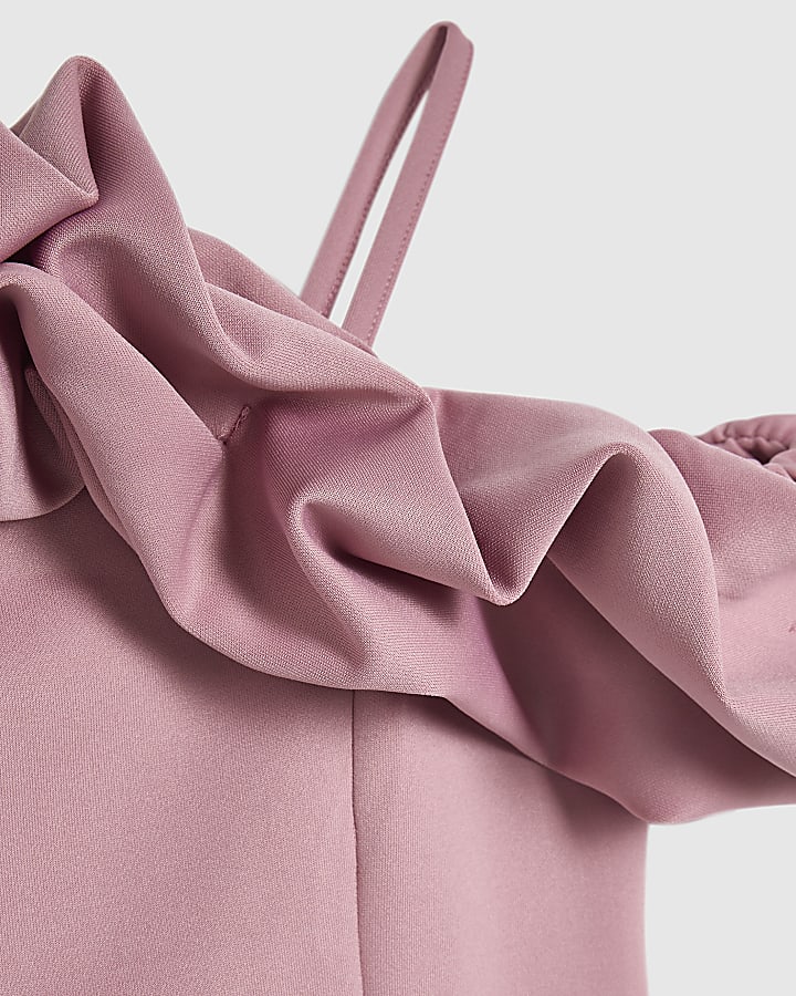 Girls Pink Ruffle One Shoulder Top