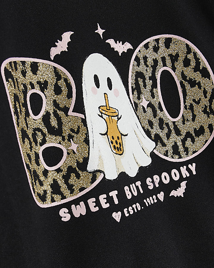 Mini Girls Black Halloween Boo Sweatshirt