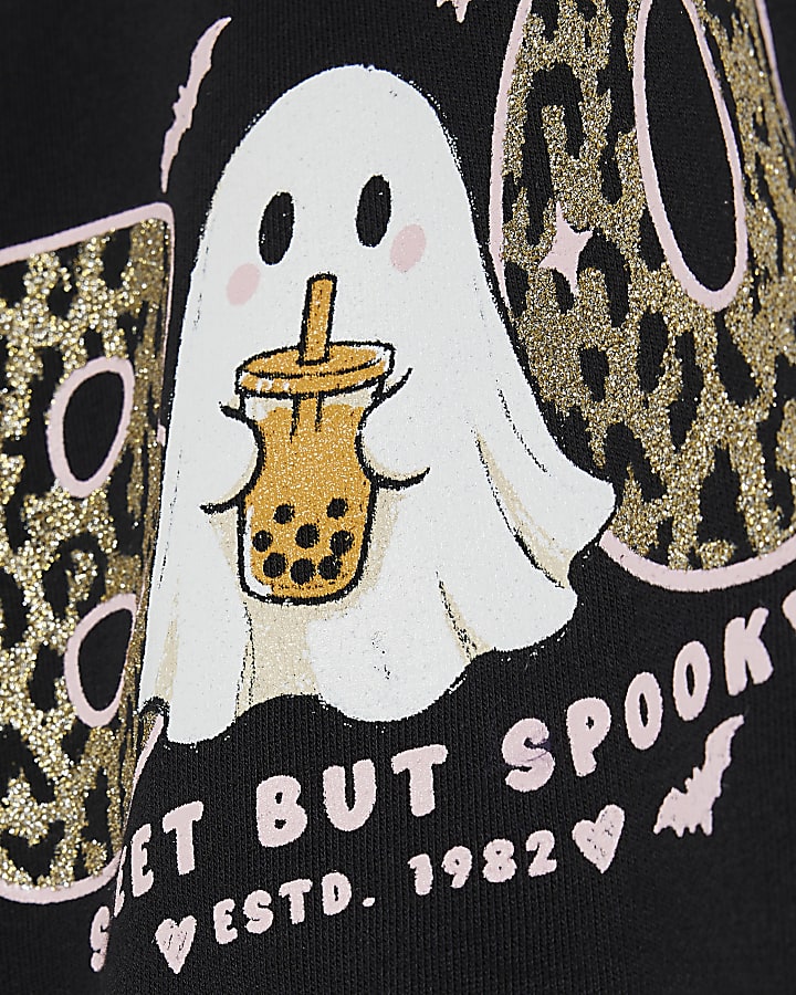Mini Girls Black Halloween Boo Sweatshirt