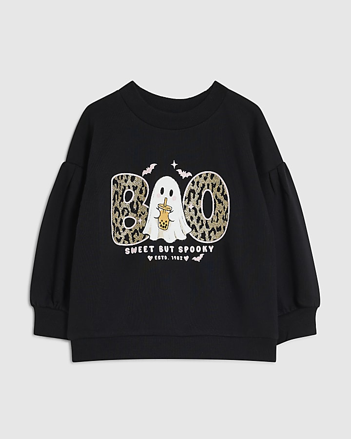 Mini Girls Black Halloween Boo Sweatshirt