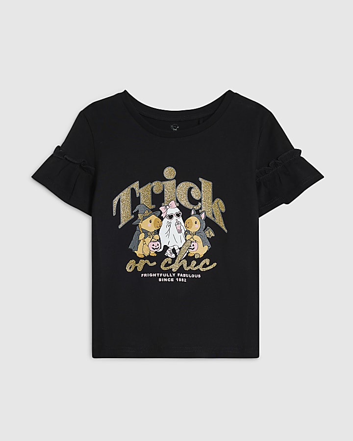 Mini Girls Black Halloween Chic T-Shirt
