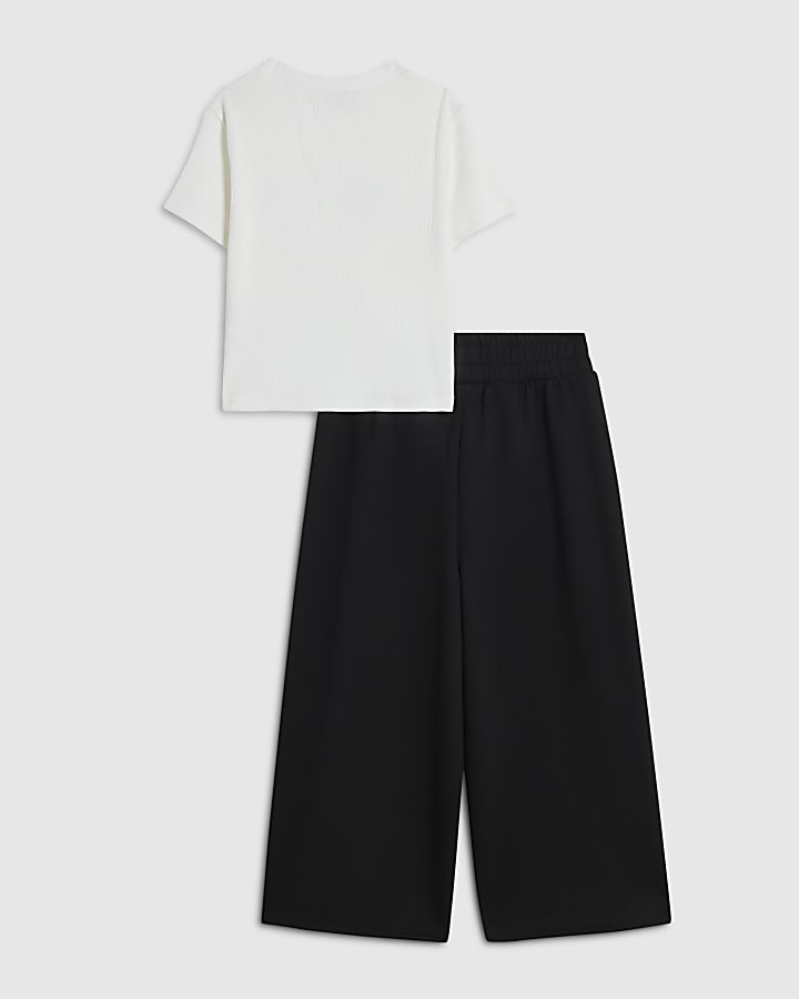 Girls White T-Shirt And Culotte Trousers Set