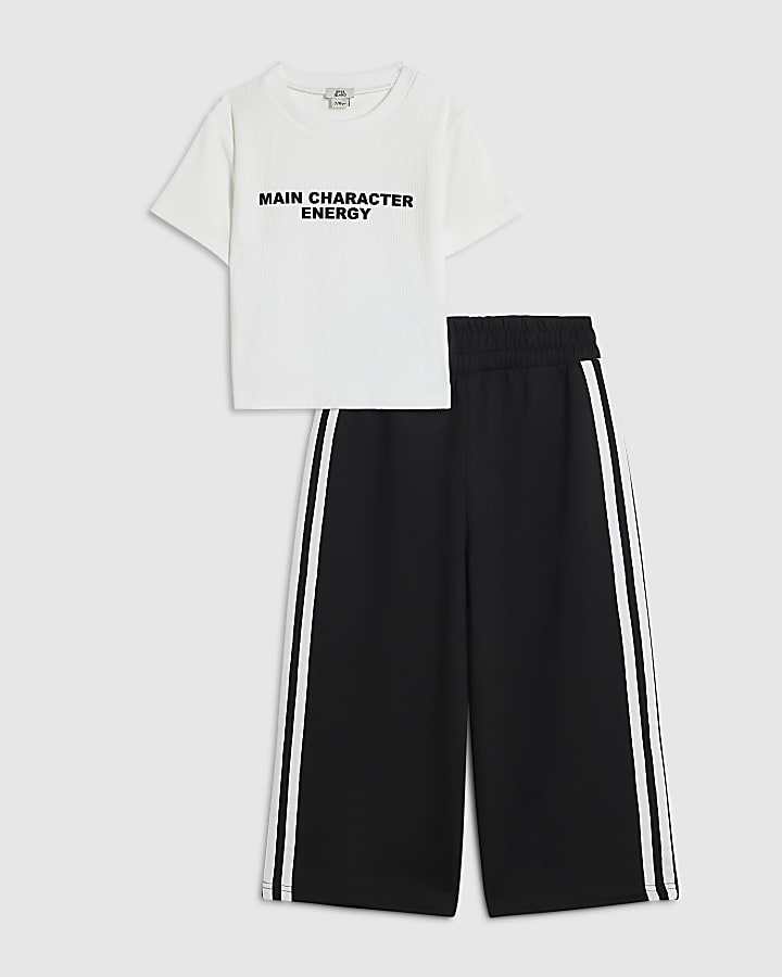 Girls White T-Shirt And Culotte Trousers Set