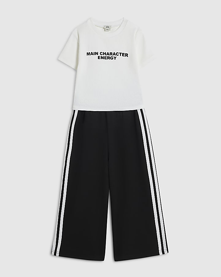 Girls White T-Shirt And Culotte Trousers Set