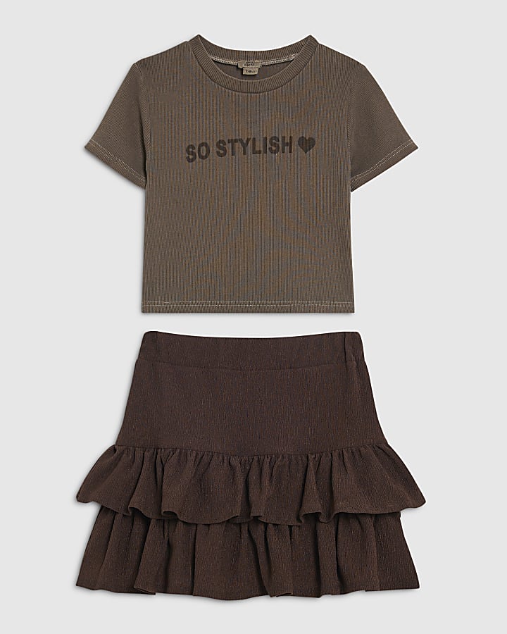 Girls Brown So Stylish Skirt Set
