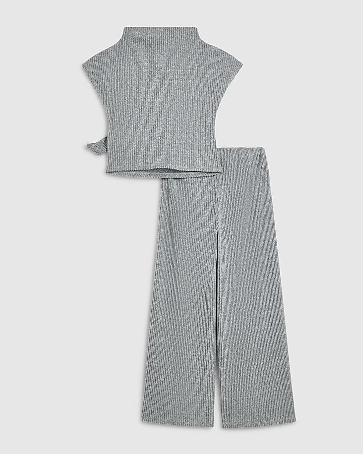 Girls Grey Twist Top and Wide Leg Set
