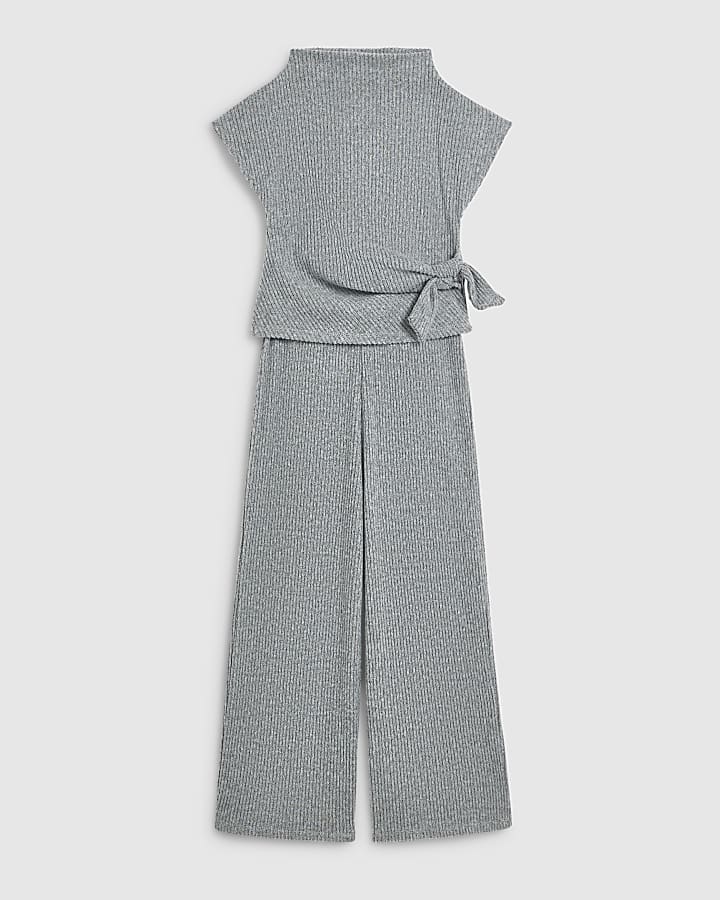 Girls Grey Twist Top and Wide Leg Set
