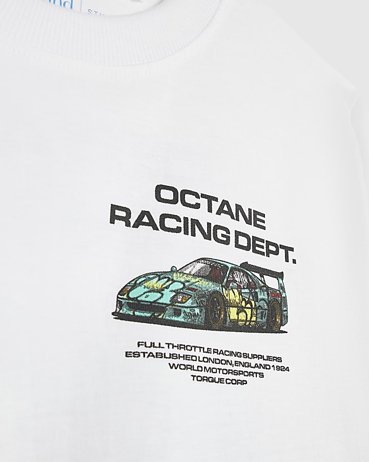 Boys White Racing Print T-Shirt