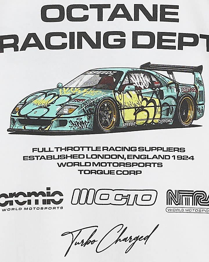 Boys White Racing Print T-Shirt
