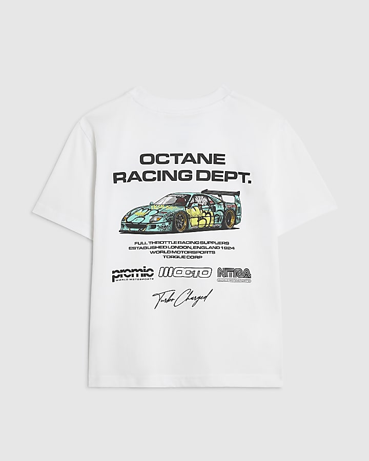 Boys White Racing Print T-Shirt