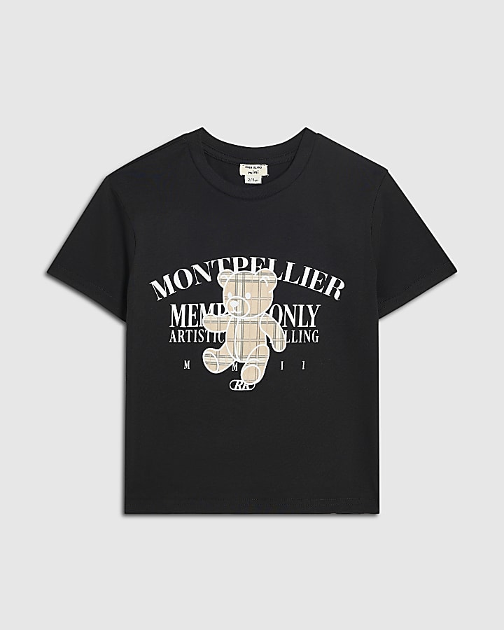 Mini Boys Black Montpellier Bear T-Shirt
