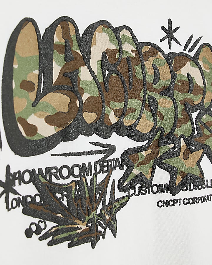 Mini Boys White Cotton Camo Graffiti T-Shirt