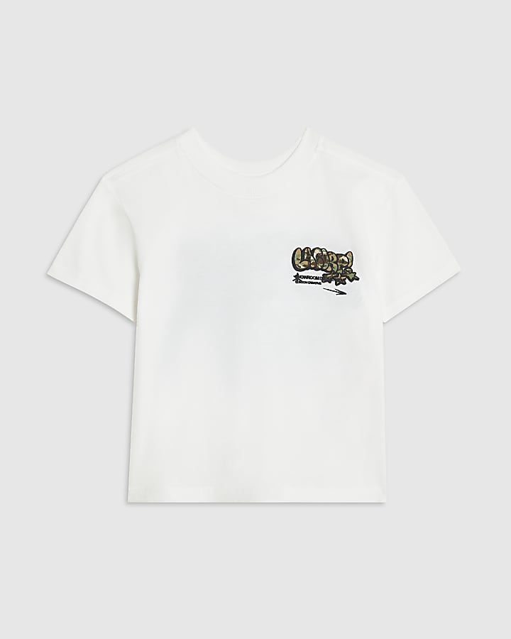 Mini Boys White Cotton Camo Graffiti T-Shirt