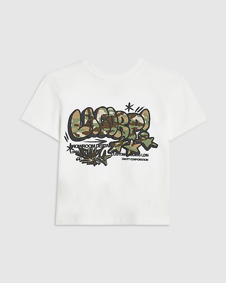 Mini Boys White Cotton Camo Graffiti T-Shirt