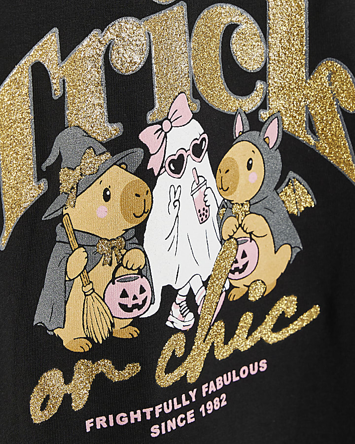 Girls Black Halloween Trick or Chic T-Shirt