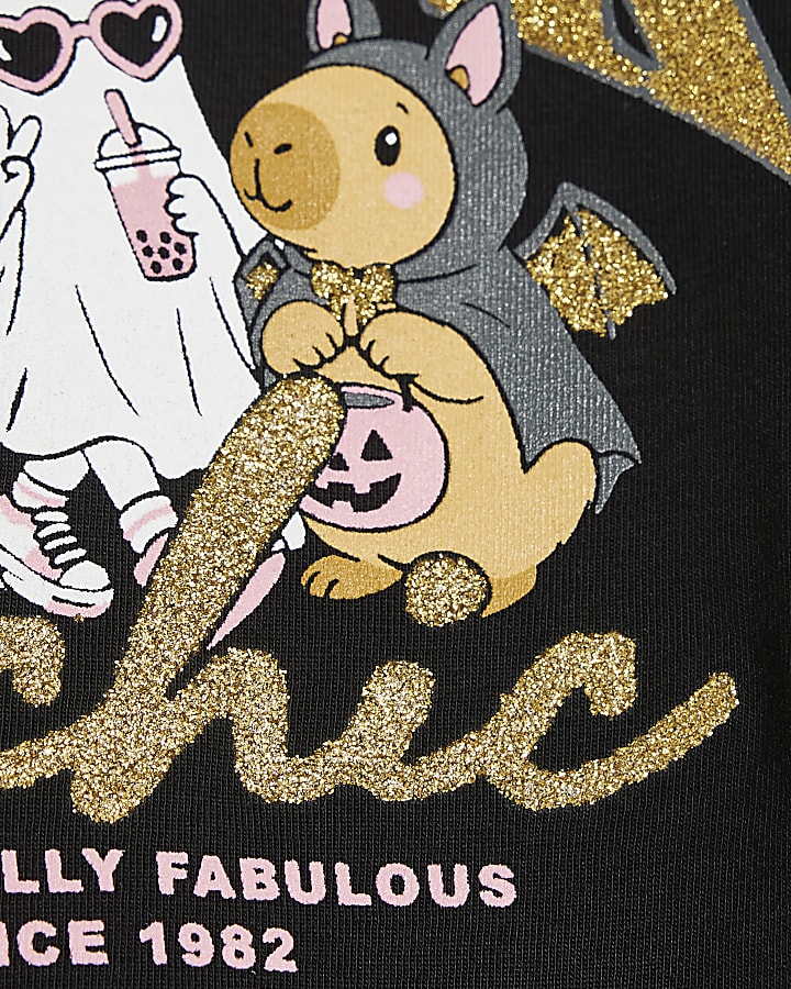 Girls Black Halloween Trick or Chic T-Shirt