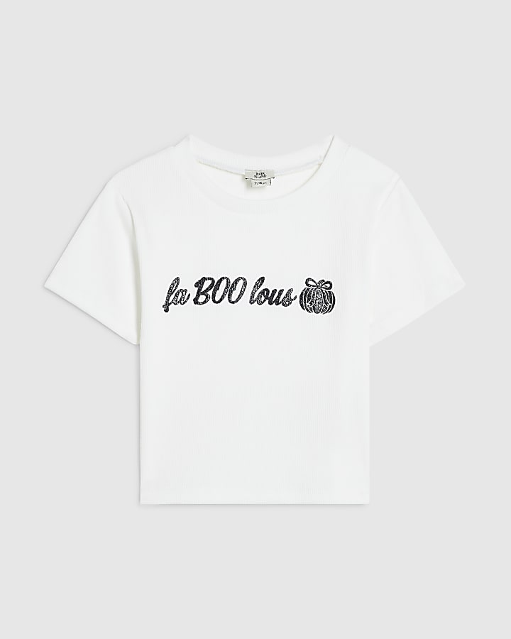 Girls White Halloween Faboolous T-Shirt