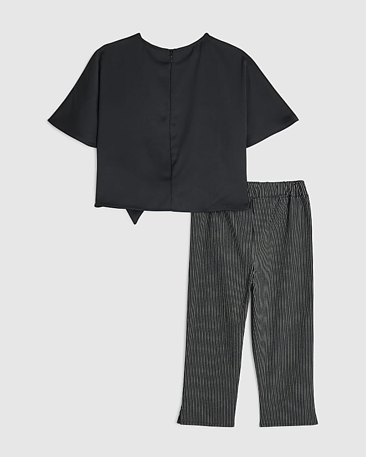Girls Black Side Tie Top Set