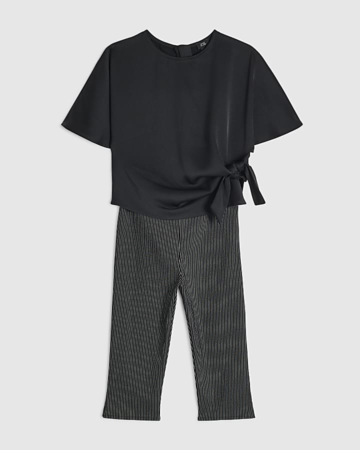 Girls Black Side Tie Top Set
