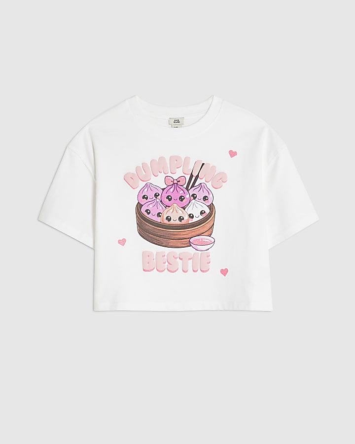 Girls White Dumpling Bestie T-Shirt